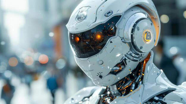 AI Generated A robot constructed from plastic details and programmed on a computer, robotics. E-learning. Modern teaching technology. photo