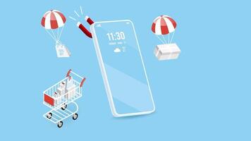 Online Shopping Banner concept for website, mobile application, web banner. 2D isometric Animation video