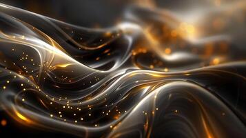 AI generated An abstract wallpaper with golden and dark waves, in the style of precisionist lines, flickr, glowing lights. Background, texture. Generated by artificial intelligence. photo