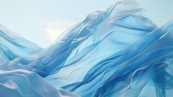 AI generated A blue piece of cloth against a blue background. Flowing forms. Soft and airy compositions. Abstract background, texture. Generated by artificial intelligence. photo