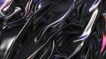 AI generated Dark silk displaying holographic foil. Black abstract background. Generated by artificial intelligence. photo