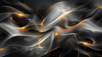 AI generated An abstract wallpaper with golden and dark waves, in the style of precisionist lines, flickr, glowing lights. Background, texture. Generated by artificial intelligence. photo