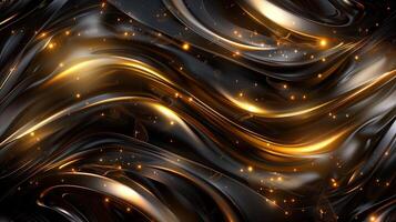 AI generated An abstract wallpaper with golden and dark waves, in the style of precisionist lines, flickr, glowing lights. Background, texture. Generated by artificial intelligence. photo