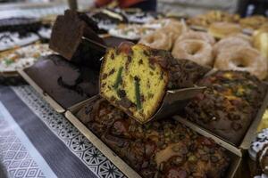 Sponge cake with chocolate chips photo