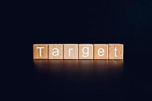 Wooden blocks form the text Target against a black background. photo