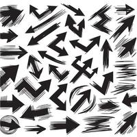 A Collection of Scribble Arrow Strokes in Varied Sizes and Directions, Black brush stroke arrow set. vector