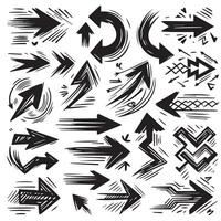 A Collection of Scribble Arrow Strokes in Varied Sizes and Directions, Black brush stroke arrow set. vector