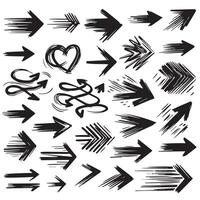 A Collection of Scribble Arrow Strokes in Varied Sizes and Directions, Black brush stroke arrow set. vector