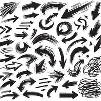 A Collection of Scribble Arrow Strokes in Varied Sizes and Directions, Black brush stroke arrow set. vector