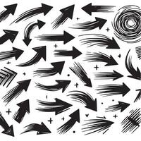 A Collection of Scribble Arrow Strokes in Varied Sizes and Directions, Black brush stroke arrow set. vector