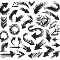 A Collection of Scribble Arrow Strokes in Varied Sizes and Directions, Black brush stroke arrow set. vector