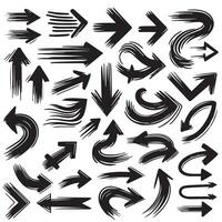 A Collection of Scribble Arrow Strokes in Varied Sizes and Directions, Black brush stroke arrow set. vector