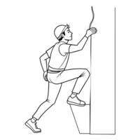 Man doing wall climbing line art vector illustration