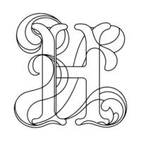 H alphabet continuous line art vector illustration.