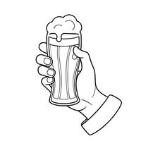 Hand holding beer glass continuous line art vector illustration