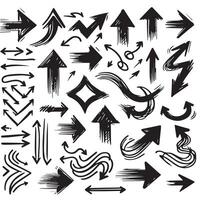 A Collection of Scribble Arrow Strokes in Varied Sizes and Directions, Black brush stroke arrow set. vector