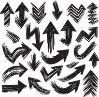 A Collection of Scribble Arrow Strokes in Varied Sizes and Directions, Black brush stroke arrow set. vector