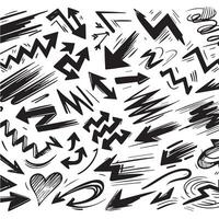 A Collection of Scribble Arrow Strokes in Varied Sizes and Directions, Black brush stroke arrow set. vector