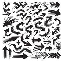 A Collection of Scribble Arrow Strokes in Varied Sizes and Directions, Black brush stroke arrow set. vector