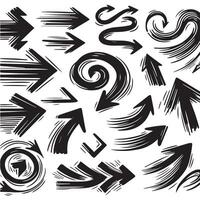 A Collection of Scribble Arrow Strokes in Varied Sizes and Directions, Black brush stroke arrow set. vector