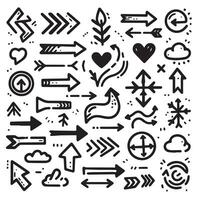 A Collection of Scribble Arrow Strokes in Varied Sizes and Directions vector