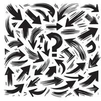 A Collection of Scribble Arrow Strokes in Varied Sizes and Directions, Black brush stroke arrow set. vector