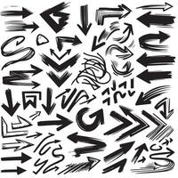 A Collection of Scribble Arrow Strokes in Varied Sizes and Directions, Black brush stroke arrow set. vector