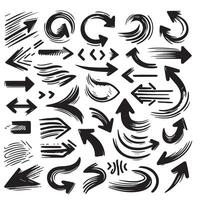 A Collection of Scribble Arrow Strokes in Varied Sizes and Directions, Black brush stroke arrow set. vector