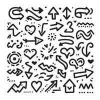 A Collection of Scribble Arrow Strokes in Varied Sizes and Directions vector