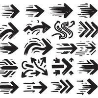 A Collection of Scribble Arrow Strokes in Varied Sizes and Directions, Black brush stroke arrow set. vector