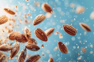 AI generated A dynamic image capturing almonds in mid-air. Generative AI. photo