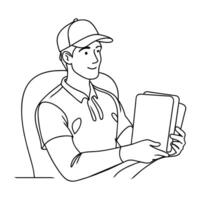 Courier boy line art vector illustration