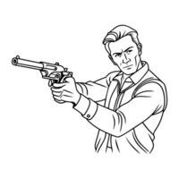 Man holding guns line art vector illustration