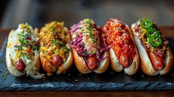 AI generated Gourmet hot dog delights. Generative AI. photo