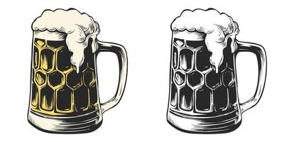 Vector set of beer mugs in ink hand drawn engraving style. isolated on white. Retro sketch for web, poster, invitation to party and oktoberfest festival.