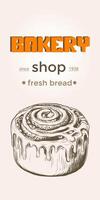 Vintage bakery banner template with hand drawn cinnamon roll. kanelbulle or Zimtschnecke engraving sketch. Vector illustration of Danish or Swedish dessert. cinnamon or cocoa snail, tasty swirls.