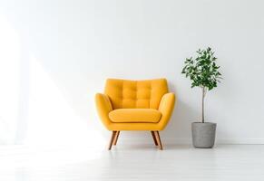 ai generado moderno hogar interior diseño con blanco sofá foto