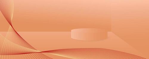 Abstract background in trendy color 2024 Apricot Crush. Wavy lines and stand podium, pedestal. vector