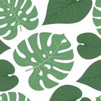 Seamless pattern with hand drawn tropical leaves on white background. vector