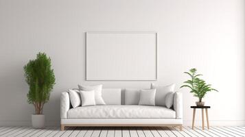 AI generated Home mockup contemporary Mediterranean interior design with minimal sofa photo