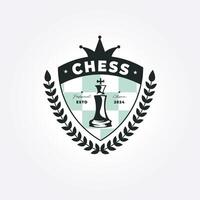 vintage chess king logo template element badge. vintage illustration design of chessboard and wheat vector