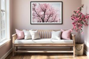 ai generado interior de elegante habitación con sofá creado con generativo ai foto