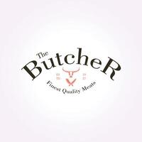 simple butchery logo template design. retro vintage vector flat butcher illustration. restaurant logo typography