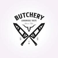 illustration of a meat restaurant logo design with a butcher knife vector