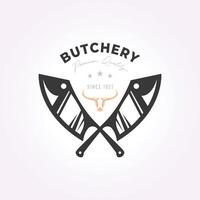 butcher knife logo typography vintage vector design illustration. retro beef icon