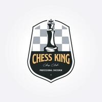 chess king logo template design emblem. vintage vector illustration of chess pieces icon badge