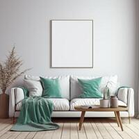 AI generated Home mockup contemporary Mediterranean interior design with minimal sofa photo