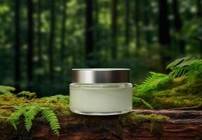 AI generated Photo luxury natural cream product behind blur natural background