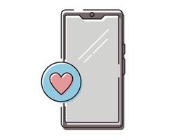 Vector isolated line icon, smartphone with heart icon. Love chat symbol, online communication.