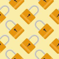 Yellow padlocks. Seamless pattern with colorful locks on a color background. Vector Cyber attack security pattern seamless with keylock